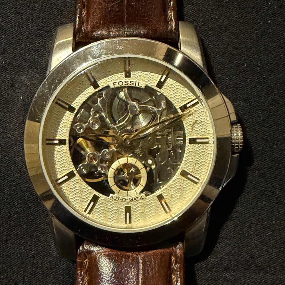 Men’s Fossil ME1025 Automatic Skeleton Watch With Leather Band